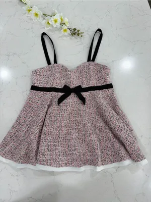 Zara Pink Tweed Sweetheart Camisole with Black Straps thumbnail 5