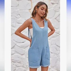 Greaidea Women’s High Roller Denim Shortalls in Light Blue thumbnail 4