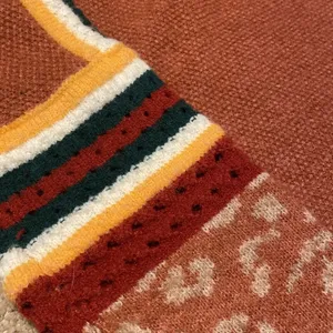BiBi Knit Texture Contrast Crochet Stripe Brick Sweater Leopard Cuff S thumbnail 4