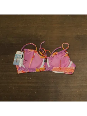 NWT Roxy Floral Bikini Top with Tie Front 19810862714 Lilac Purple Multi L thumbnail 5