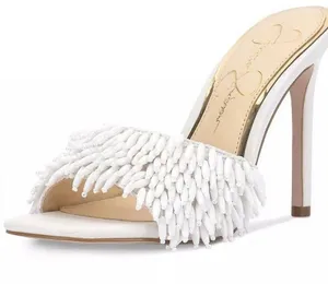 Jessica Simpson White Fringe Olya Sandal heel thumbnail 1