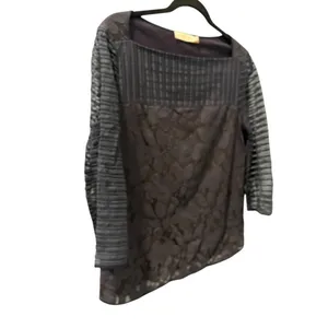 Tory Burch Lace Lined Size Medium Navy Blue Blouse Top Cotton Blend Work Floral thumbnail 3