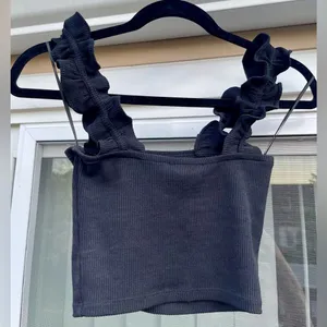 Zara Crop Top Black Ruffle Straps Knit thumbnail 3