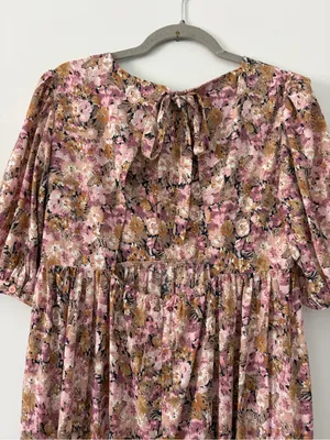 En Saison Jocelyn Pink Purple Floral Tiered Romantic Open Back Maxi Dress M thumbnail 5