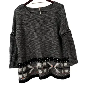 FREE PEOPLE Gray Fair Isle Sweater Pullover Top thumbnail 5
