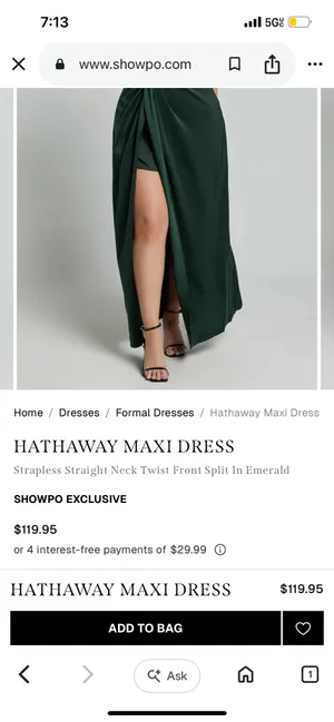 Showpo New Hathaway Maxi Dress Strapless Straight Neck Twist Front Split Emerald Large thumbnail 5