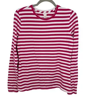 Caslon Womens Striped Long Sleeve Crew Neck T‎ Shirt Size M Pink White Casual thumbnail 1
