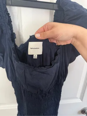 Reformation Riva Shirred Midi Dress in Midnight Blue M thumbnail 5