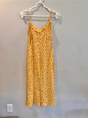 Reformation Crimini Yellow Floral Print Midi Sip Dress Leg Slit Size 0/XS thumbnail 4