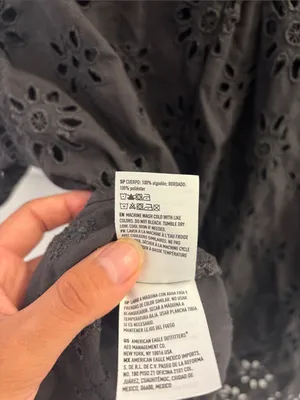 American Eagle Black Eyelet Embroidered Button Front Camp Shirt Large thumbnail 6