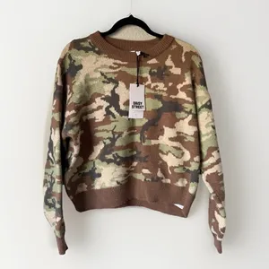 Daisy Street Camo Cropped Sweater Women XL Brown Green Camouflage Crewneck NWT thumbnail 2