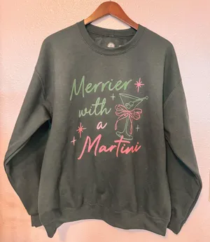 Champagne Sisters Collection MERRIER WITH A MARTINI CHRISTMAS SWEATER thumbnail 1