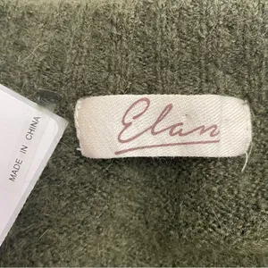 Elan Olive Green Wool Fox Blend Sweater Medium V Neck Balloon Sleeve Oversized thumbnail 5