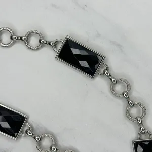Womens Black Faceted Rhinestone Silver Tone Chain Belt Large (L/XL) ✨ thumbnail 4