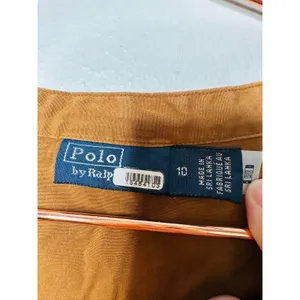 POLO RALPH LAUREN Tan Brown Cropped Blouse Long Sleeve Collared Shirt Size 10 thumbnail 4