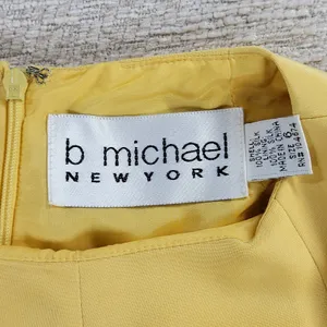 b Michael NY Silk Sheath Dress Size 6 Butter Yellow Scalloped Hem Classic Chic thumbnail 3