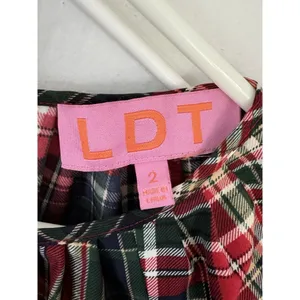 LDT Rachel Plaid Round Neck 3/4 Puff Sleeve Ruffled‎ Poof Swing Dress Size 2/S thumbnail 3