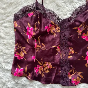 Victoria’s Secret Cami Vintage Gold Label Lace Trim Button Front Floral Purple M thumbnail 4