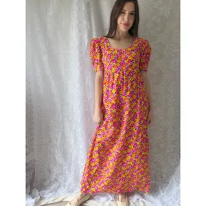 Vintage 70s Handmade Floral Puff Sleeve Maxi Dress Empire Waist Cottagecore thumbnail 10