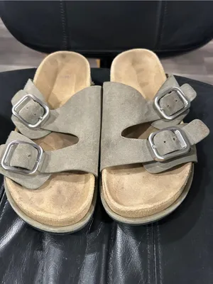 Zara Taupe Suede Double Buckle Slide Sandals thumbnail 3