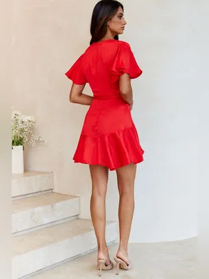 $99 NWOT Selfie Leslie Cami Angel Sleeve Faux Wrap Dress Red S thumbnail 2