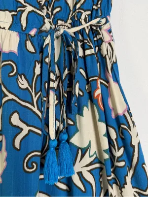 Knox Rose Women’s XS Blue Floral Boho Midi Wrap Dress Tassel Tie Tiered thumbnail 5