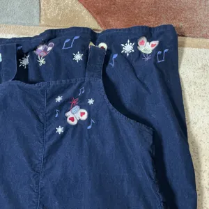 Christopher & Banks Vintage Snowman Corduroy Jumper Dress Womens M Navy Holiday thumbnail 6