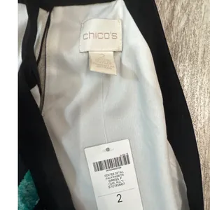 Chico's Palm Passion High-Low Maxi Dress Black White Tropical Leaf Size 2‎ Large thumbnail 3