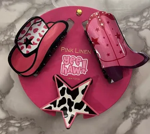 Pink Linen hair clips Cowboy Rodeo Theme thumbnail 1