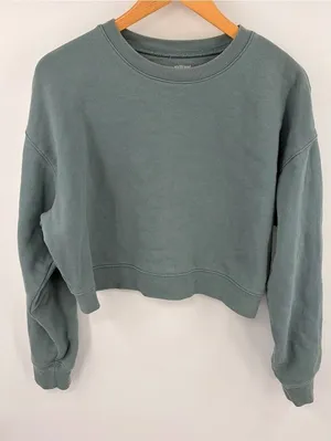 Girlfriend Collective cropped fleece teal pullover crewneck women’s M loungewear thumbnail 1