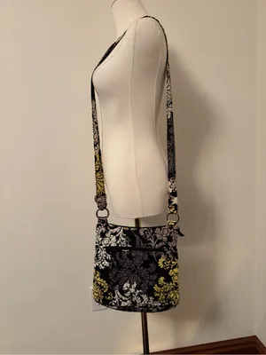 Vera Bradley Black, Cream and Yellow Floral Quilted Crossbody Bag thumbnail 3