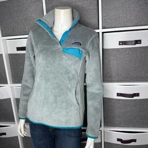Patagonia Re-Tool Snap T Fleece Pullover Gray Teal Quarter Snap Kangaroo Pocket thumbnail 3