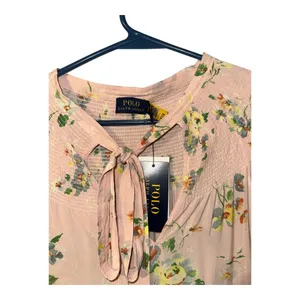 Polo Ralph Lauren Pink Floral‎ Tie Neck Blouse, Womens Large thumbnail 6