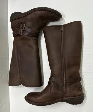 UGG Riding Boots Womens 6 Brown Leather Knee High Shearling Lined‎ Zip Buckle thumbnail 1