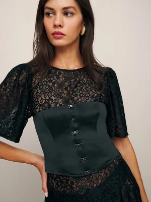 Reformation Jaclyn Satin Top - Black - NWT Size 12 thumbnail 1