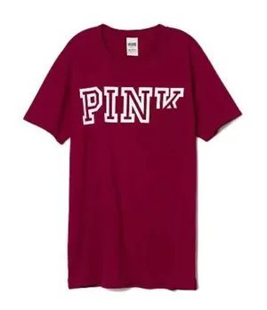 Womens Victorias Secret PINK Burgundy Logo Pocket Tee Shirt - Sz XS thumbnail 1