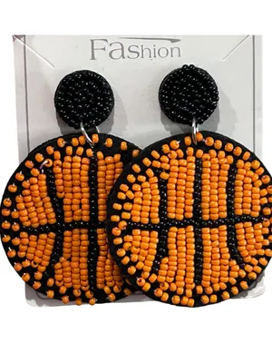 Handmade Beaded Basketball Statement Earrings Orange Black New thumbnail 3