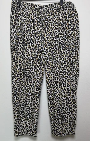 J. Crew Women Linen Cotton Pants 14 Leopard Coastal Lagenlook Summer Casual‎ thumbnail 1
