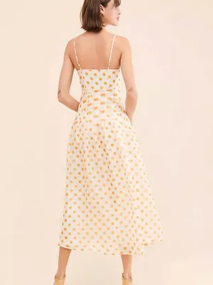 En Saison Ava Gold Polka Dot Ruffle Puff Sleeve Midi Dress Size Medium thumbnail 14