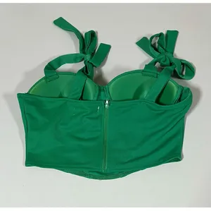 Green Solid Ties Corset Bustier Tank Crop Top Shirt Blouse Size S 🐉✨ thumbnail 3