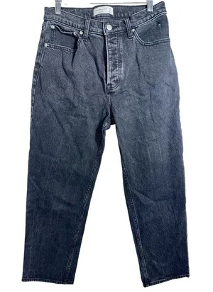 Abercrombie & Fitch Dad High Rise Black Denim Relaxed Straight Leg Jeans Sz 28 6 thumbnail 1