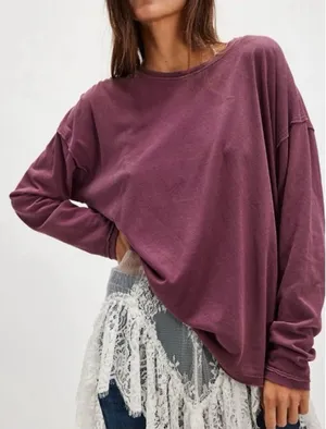 NWOT Free People We The Free Nina Long-Sleeve Tee - maroon wine - XS thumbnail 1