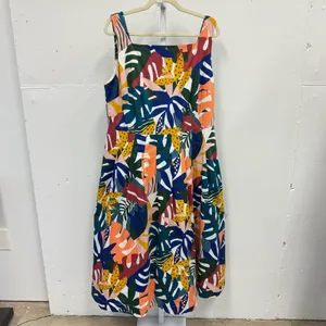 Boden Aubrey Cotton Midi Dress‎ Pockets Ivory Floral Leaf W0719 Sz 14 thumbnail 2