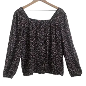 Ann Taylor Loft Floral Square Neck Long Sleeve Lightweight Blouse Top Medium thumbnail 1