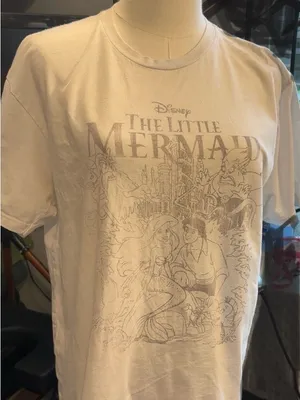 Disney The Little Mermaid White Graphic T-Shirt Size Large Ariel Eric Ursula thumbnail 1