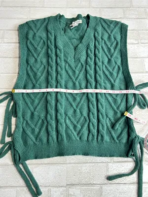 She & Sky Vintage Inspired Cable Knit V-Neck Side Tie Sweater Vest - Green thumbnail 7