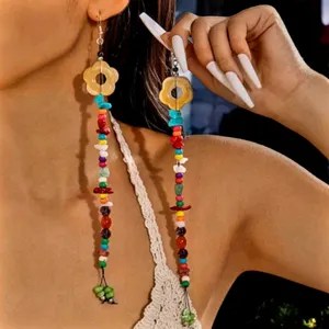 Boho-Chic Acrylic Resin Colorful Beaded Tassel Earrings with‎ Flower Charms thumbnail 12