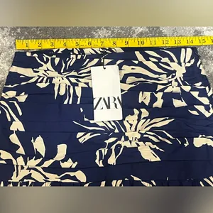 ZARA long skirt in floral print blue/ivory size M Cotton thumbnail 9