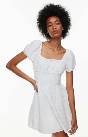 Aritzia Sundays‎ Best The Kay Dress White Mini Puff Sleeve Smocking Size S thumbnail 1