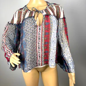 Twelfth Street By Cynthia Vincent‎ Peasant Blouse Silk Long Sleeve Size Sz L thumbnail 1